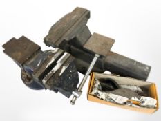 Two bench vices and a Stanley 110 plane.