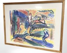Danish School : Abstract figures, watercolour, indistinctly signed,