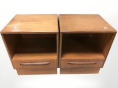 A pair of G Plan Fresco teak single drawer bedside stands, 46 cm wide.