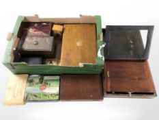 A group of table boxes and tins.
