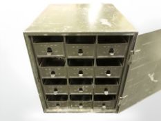 20th century Roneo enamelled metal cabinet with twelve drawers to interior,