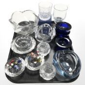 A group of Scandinavian glass tea light holders, Scottish Glencairn crystal whisky tumbler,