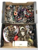 A large quantity of costume bead necklaces, cuff bangles, simulated pearls, etc.