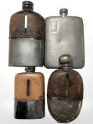 Four various hip flasks.