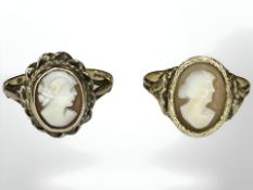A 14ct yellow gold cameo ring, size P, together with a further 9ct yellow gold ring.