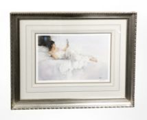 After Sturgeon : A lady reclining with hand mirror, colour print, 33 cm x 49 cm.