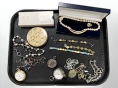 A group of costume jewellery, silver pocket watch (AF), further pocket watches, compact, etc.