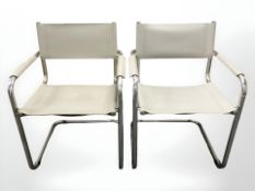 A pair of chrome and grey stitched leather cantilever armchairs
