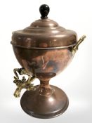 A Victorian copper and brass samovar, height 34 cm.
