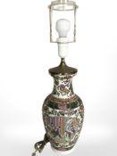 A 20th century Cantonese porcelain lamp base, height 62 cm including fitting.