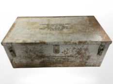 A vintage enameled metal storage trunk, width 77 cm.