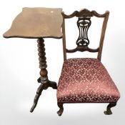 A mahogany tripod occasional table and a salon chair