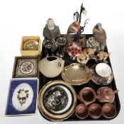 Ceramics including a miniature Chinese tea set, figurines, pair of Royal Winton silvered vases, etc.