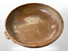 A Colin 'Beaverman' Almack adzed oak nut bowl, with carved beaver signature, diameter 23 cm.