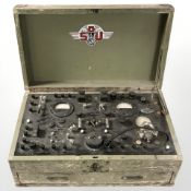 A vintage Danish military Prufrex radio, in painted pine case, width 63 cm.