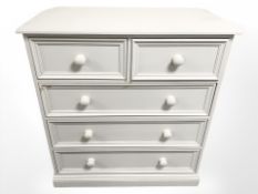A painted pine five drawer chest,