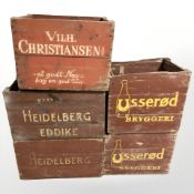 Five vintage painted pine bottle crates, width 48 cm.