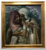 Oriental School : A couple embracing in a garden, oil on canvas, 50 cm x 46 cm.