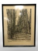 Continental School : A pathway between trees, monochrome print, numbered 53 of 70,