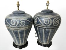 A pair of large contemporary pottery lamp bases,