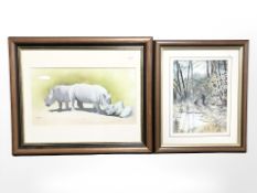 G Ridley (Contemporary) : A man walking with a dog through woodland, watercolour, 30 cm x 22 cm,