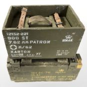 Two 20th century Danish ammunition crates, largest 43 cm wide.