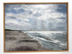 Danish School : Birds on a beach at low tide, oil on canvas, 40 cm x 30 cm.