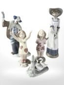 Five Nao figures and groups including clown, etc, tallest 32 cm.