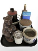A group of Scandinavian ceramics including bear group, candle holder, storage jars,