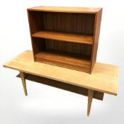A teak low open bookcase,