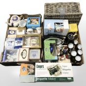 A group of Ringtons ceramics, Japanese export coffee set, wicker picnic hamper, digital camera,