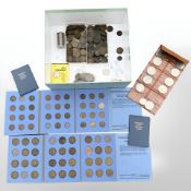 A mixture of British and other copper coins, two Whitman folders and contents,