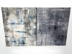 Two contemporary abstract oil paintings on canvas, each 100 cm x 80 cm.
