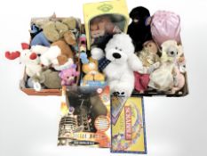 A quantity of soft toys, Cabbage Patch Kids dolls, Dr Who radio controlled Darlek, Scrabble game,