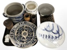 A group of Scandinavian studio pottery dishes, bowls, tile, etc.