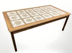 A Danish tile inset rectangular coffee table, 133 cm x 72 cm x 50 cm.