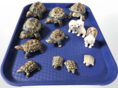 A group of Wade tortoises and Beswick dogs.