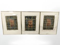 Continental school : three abstract studies in watercolour with gilt highlights,