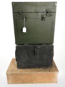 Three vintage wooden storage boxes, largest 56 cm wide.