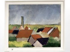 Danish School : Landscape with rooftops, oil on canvas, 53 cm x 44 cm.