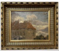 Danish School : Study of a building with a red roof, oil on canvas, 29 cm x 22 cm.