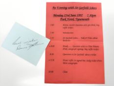 Sir Garfield Sobers, a signed green piece of card in blue biro.