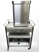A stainless steel commercial kitchen trolley, fitted two drawers, width 86 cm,