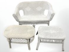 A five piece painted wicker conservatory suite comprising of two seater settee,