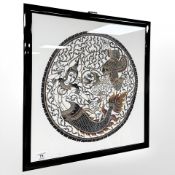 A Chinese silhouette depicting a mermaid, 47 cm x 47 cm.