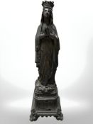 A French patinated metal figure of Our Lady of Lourdes, circa 1900, height 28.5 cm.