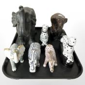 A group of resin and porcelain animal figures