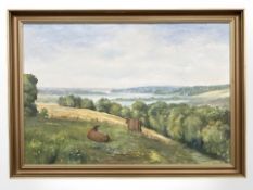 Soren Jansen : Cattle on a hillside, oil on canvas, 95 cm x 65 cm.