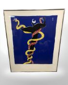 Continental School : Figure and two serpents, colour print,