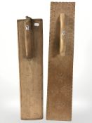 Two Scandinavian wooden mangle boards,